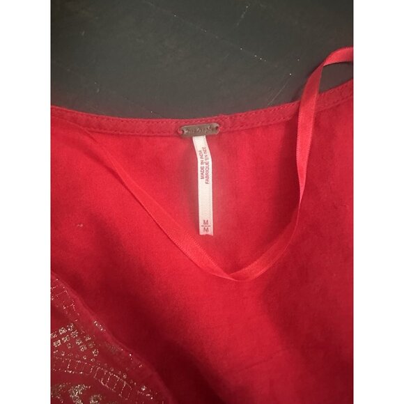 Free People Womens Shirt Counting Stars Peasant Top Sz Medium Red Gold Cotton - Picture 5 of 6